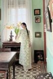  W - Áo dài Mạt Trà (quần trắng) XÉO XỌ 