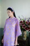  Áo dài tím tay lửng kèm quần vàng DINGDANG 
