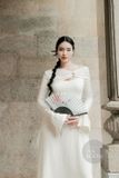  Áo dài trắng chéo vai tay dài loe NA ROOM 