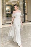  W - Áo dài trắng chim hạc dây chéo vai RITARA 