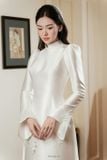  Áo dài trắng cổ chữ V đính hoa trắng PARAMO 