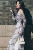  Áo dài trắng rồng đen quần trắng KEIRA TONG 