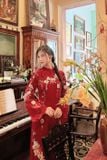  Áo dài Vỹ Châu đỏ đậm (quần đỏ) XÉO XỌ 