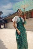  Áo dài xanh lá cổ yếm LALIN 