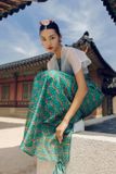  Áo dài xanh lá cổ yếm LALIN 
