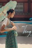  Áo dài xanh lá cổ yếm LALIN 