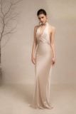  Đầm lụa kem body quấn cổ KISSERINE 