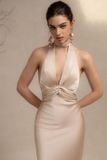  Đầm lụa kem body quấn cổ KISSERINE 