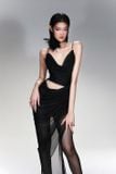  Đầm voan đen dài xẻ đùi LASSY 