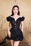  Đầm đen tay ngắn bồng bềnh ELENII 