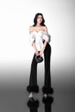  Set áo trễ vai kèm quần dài ống lông GLAMDOLL 