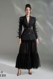  Set váy vest đen đính lông tay áo HEIDI 