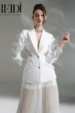  Set váy vest trắng đính lông tay áo HEIDI 