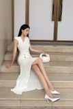  Váy body cổ xẻ 1 bên và xẻ đùi LALING 