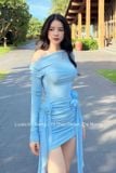  Váy body xanh lệch vai LUALA 