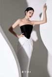  Váy cúp ngực trên đen dưới trắng body BYDI 