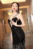  Váy dạ hội đen dây chéo đính full hột LYLIA 