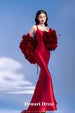  Váy dạ hội đỏ kèm choàng hoa 3d RITARA 