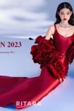  Váy dạ hội đỏ kèm choàng hoa 3d RITARA 