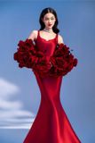  Váy dạ hội đỏ kèm choàng hoa 3d RITARA 