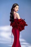  Váy dạ hội đỏ kèm choàng hoa 3d RITARA 