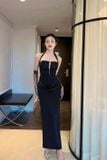  Váy đen body xẻ ngực dáng dài ELLY 