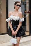  Váy đen cúp ngực hoa trắng RIDKID 