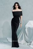  Váy đen dài bẹt vai tay ngắn LANE JT 