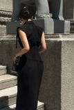  Váy đen dài sát nách cổ sơ mi KEIRA TONG 