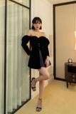  Váy đen ngắn tay dài phồng RENEE 