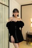  Váy đen ngắn tay dài phồng RENEE 