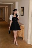  Váy đen tay phồng trắng BYNOIR 