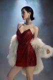  Váy đỏ 2 dây ngắn đính đá lấp lánh RITARA 
