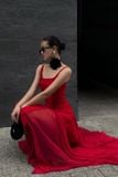  Váy đỏ dài xẻ đùi TRIO JI 