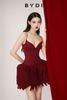 Váy đỏ ngắn 2 dây xẻ ngực BY DI dự tiệc cao cấp