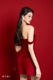  Váy đỏ ngắn bẹt vai cúp ngực đen BY DI 