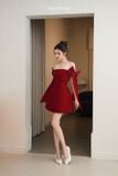  Váy đỏ ngắn bẹt vai nơ THOSE STUDIO 