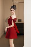  Váy đỏ ngắn bẹt vai nơ THOSE STUDIO 