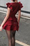  Váy đỏ ngắn xẻ ngực đan dây LONGNG 