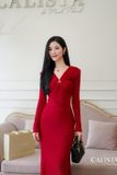  Váy đỏ tay dài cổ chữ V CASLITADEMINHTHANH 