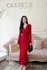 Váy đỏ tay dài cổ chữ V CASLITADEMINHTHANH đi tiệc đẹp