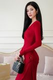  Váy đỏ tay dài cổ chữ V CASLITADEMINHTHANH 