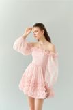  Váy hồng bẹt vai tay phồng ESTHER 