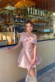  Váy hồng cúp ngực nơ trước JUBIN 