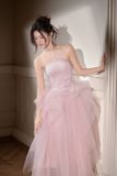  Váy hồng dài cúp ngực đính đá LOVELYN 