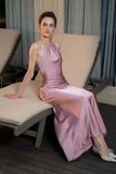  Váy lụa hồng cổ yếm KISSERINE 