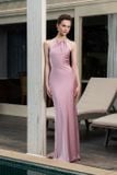  Váy lụa hồng cổ yếm KISSERINE 