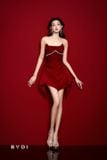  Váy ngắn đỏ cúp ngực viền đá BYDI 