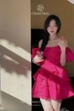  Váy ngắn phồng bẹt vai hồng CHOUCHOU 