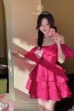  Váy ngắn phồng bẹt vai hồng CHOUCHOU 